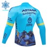 Wielershirt 2024 Astana Qazaqstan Lange Mouw Winter Thermal Fleece Blauw